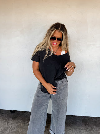 PREORDER - GREY CLOVER FRONT POCKET JEANS