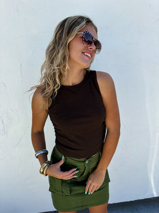 BROWN TAYLOR RIBBED TANK