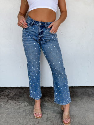 DENIM & PEARLS CROP JEAN