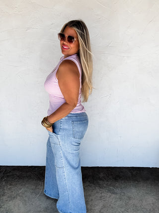 SUMMER BIANCA STRIPED RIBBED TANK