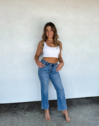 DENIM & PEARLS CROP JEAN