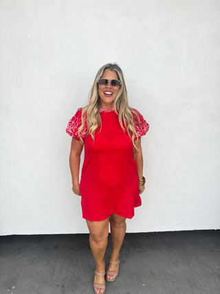 SPRING FORWARD EMBROIDERED DRESS