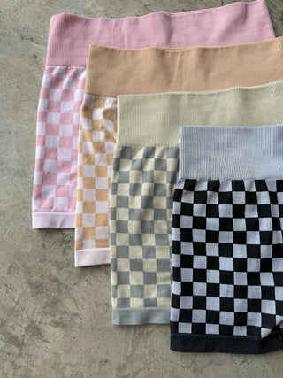 CHECKER BRA & BIKER SHORT SET