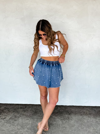 DENIM & PEARLS SKORT