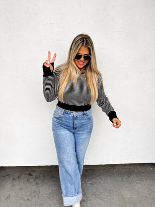 RAYNAA WAFFLE STRIPE TOP