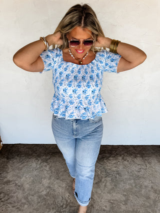 ESSIE FLORAL SMOCKED TOP
