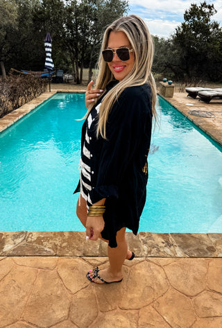 LONGER STYLE- SANTORINI SHADE GAUZY TOP
