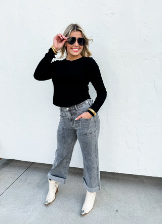 PREORDER - GREY CLOVER FRONT POCKET JEANS