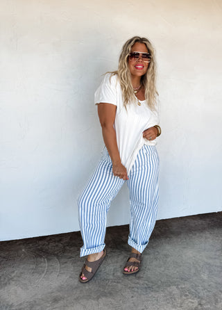 BEACHY STRIPE BARREL JEAN