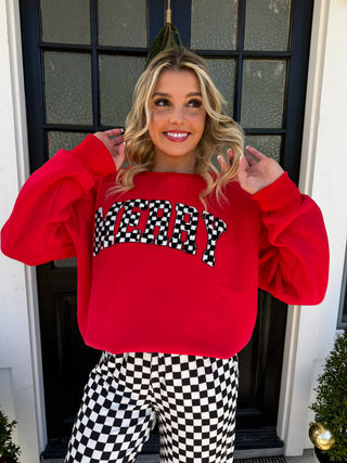 MERRY CHECKERED LETTER SWEATSHIRT