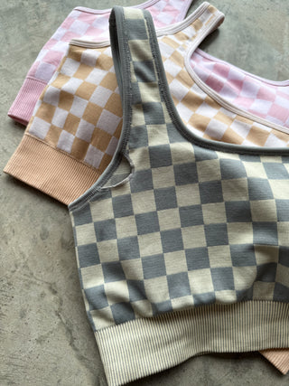 CHECKER BRA & BIKER SHORT SET