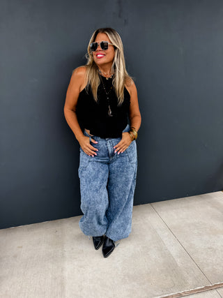CHARLIE CINCH HEM WIDE LEG JEANS