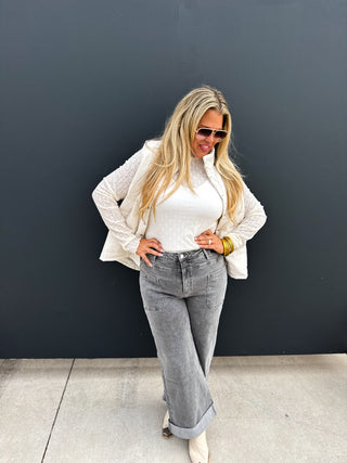 PREORDER - GREY CLOVER FRONT POCKET JEANS