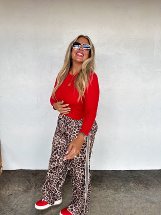 HADDIE SILKY CHEETAH WIDE LEG PANTS