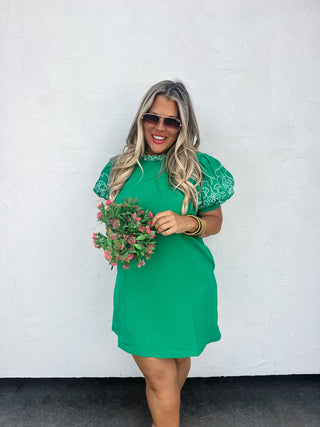 SPRING FORWARD EMBROIDERED DRESS