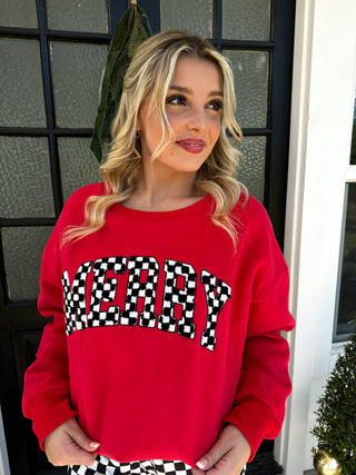 MERRY CHECKERED LETTER SWEATSHIRT
