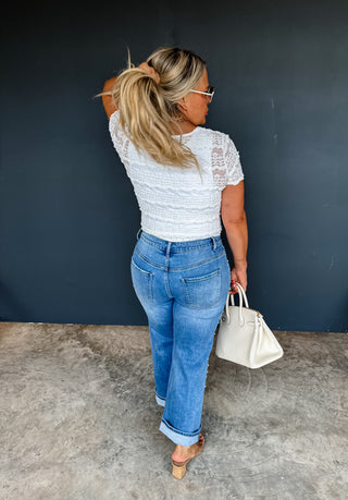 DENIM & PEARLS CROP JEAN