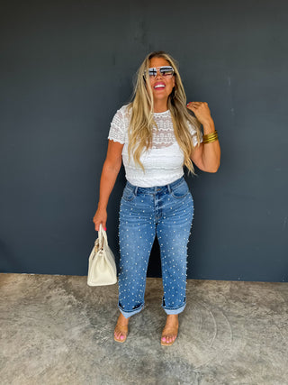 DENIM & PEARLS CROP JEAN