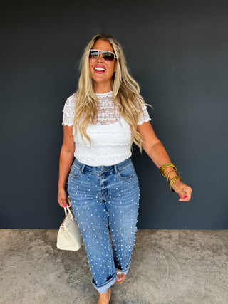 DENIM & PEARLS CROP JEAN