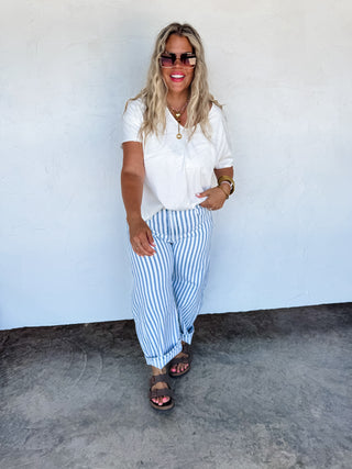 BEACHY STRIPE BARREL JEAN