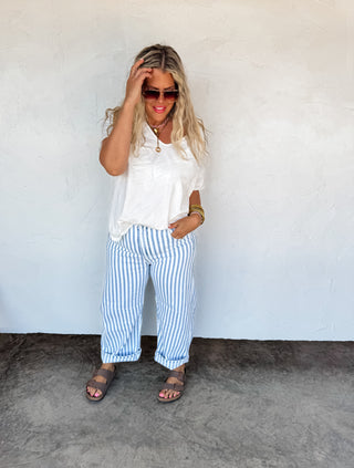 BEACHY STRIPE BARREL JEAN