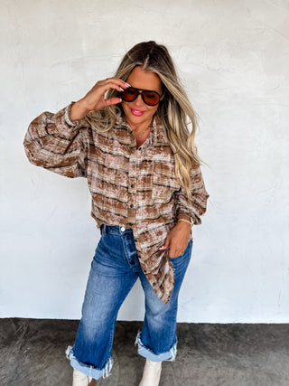 PREORDER- JUNIPER BLEACHED PLAID TOP