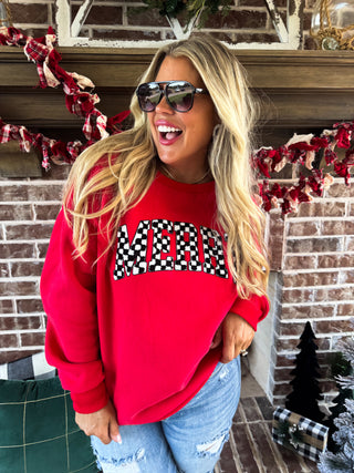 MERRY CHECKERED LETTER SWEATSHIRT