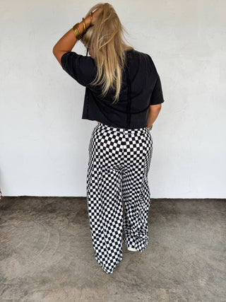 HADDIE  WIDE LEG CHECKER PANTS