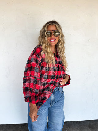 PREORDER- JUNIPER BLEACHED PLAID TOP