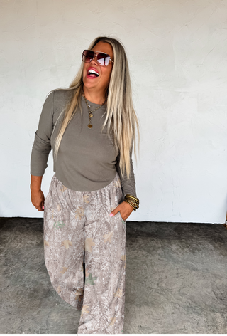 PREORDER- DRIFT AWAY WIDE LEG CAMO JOGGERS