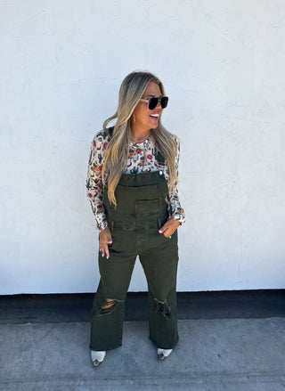 PREORDER- DAHLIA CROP WIDE LEG OVERALLS