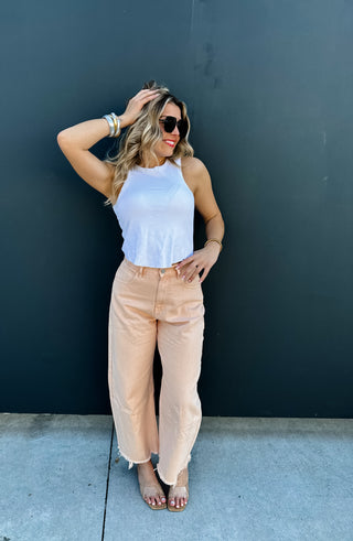 PEACH WASH BARREL JEANS