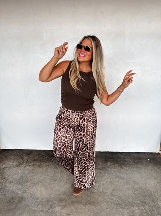 PREORDER- HADDIE SILKY CHEETAH WIDE LEG PANTS