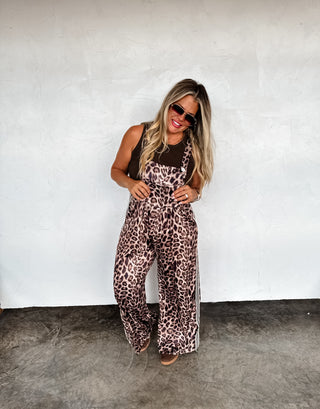 PREORDER- KARLI SILKY CHEETAH OVERALLS