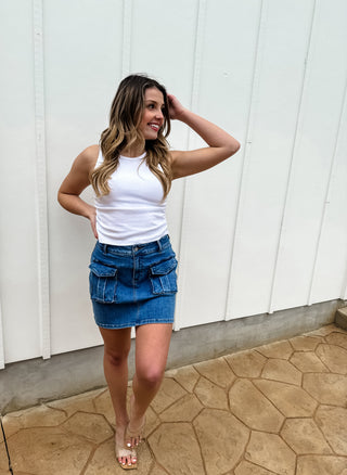 PREORDER- DENIM CARLY CARGO SKIRT