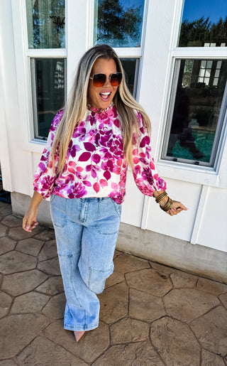 ABIGAIL FLORAL BUBBLE SLEEVE TOP