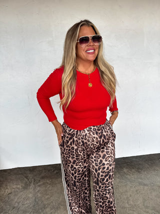 PREORDER- HADDIE SILKY CHEETAH WIDE LEG PANTS