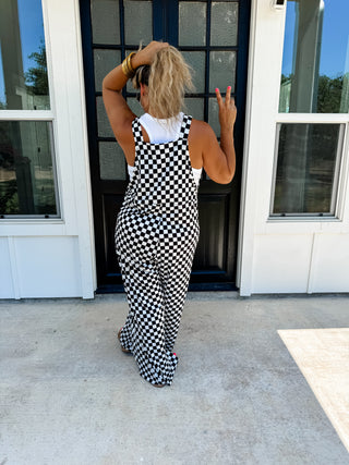 CHECKERED KARLI BOHO OVERALLS