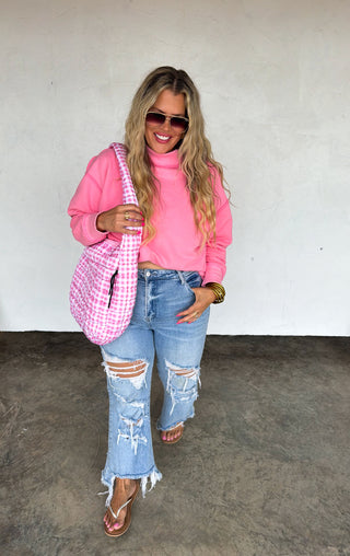 SPRING MOCK NECK POCKET PULLOVER