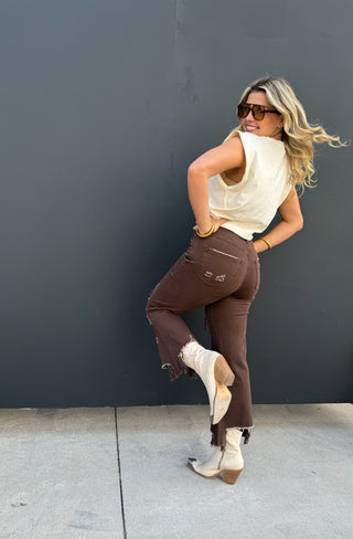 PREORDER- BROWN URBAN DISTRESSED CROP JEAN