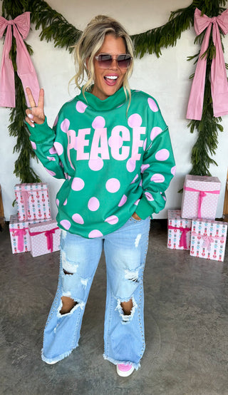 PREORDER- PEACE & POLKA DOT MOCK NECK PULLOVER