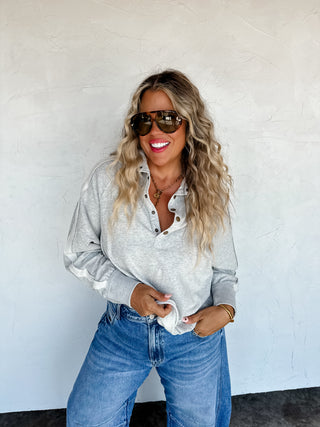 PREORDER- LONGER LENGTH- MARLEY SNAP BUTTON SWEATSHIRT