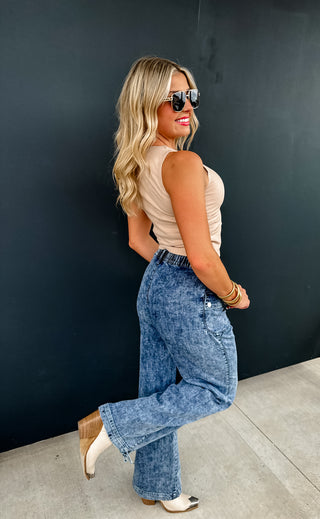 PREORDER- CHARLIE CINCH HEM WIDE LEG JEANS