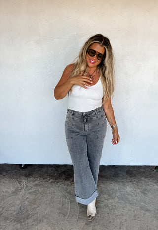 PREORDER - GREY CLOVER FRONT POCKET JEANS