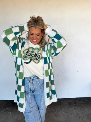 PREORDER- ST PATTY CHECKER CLOUD CARDIGAN