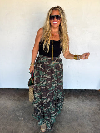 PREORDER- HIDDEN GEM CAMO MAXI SKIRT