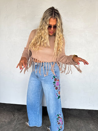 PREORDER- 2nd CUT- EVIE FLORAL EMBROIDERED JEANS