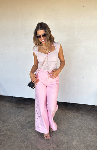 PREORDER- SUMMER FLORAL CHARM WIDE LEG JEAN