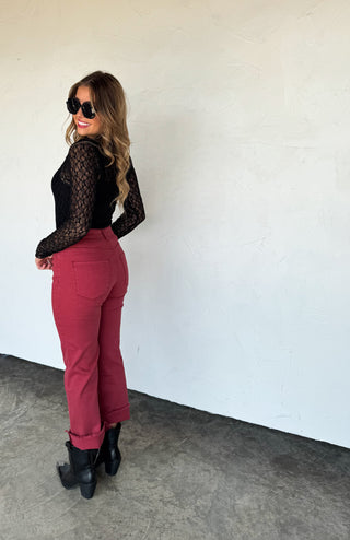 PREORDER- BURGUNDY URBAN NON DISTRSSED CROP JEAN