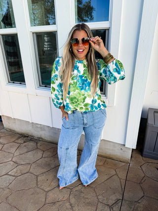 ABIGAIL FLORAL BUBBLE SLEEVE TOP